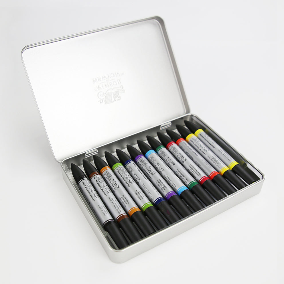 Winsor & Newton Watercolour Markers 12 Set, for professionals and casual artists.