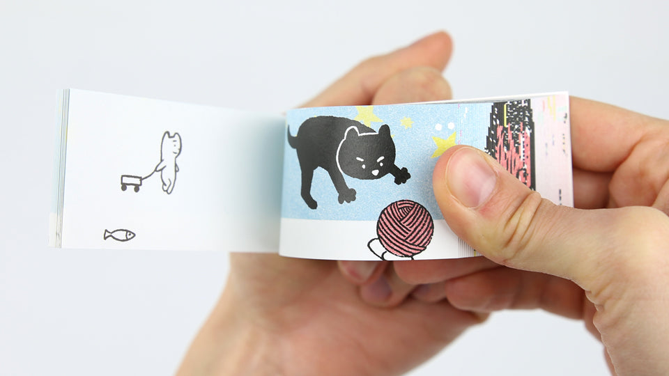 Flip book Cat&#39;s Birthday by Harumin Asao, published by Seigensha, Japan.