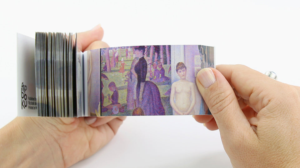 George Seurat Flipbook. Images: A Sunday Afternoon on the Island of La Grande Jatte, Models, The Mower, Bathers at Asnières, Gray Weather, Grande Jatte.