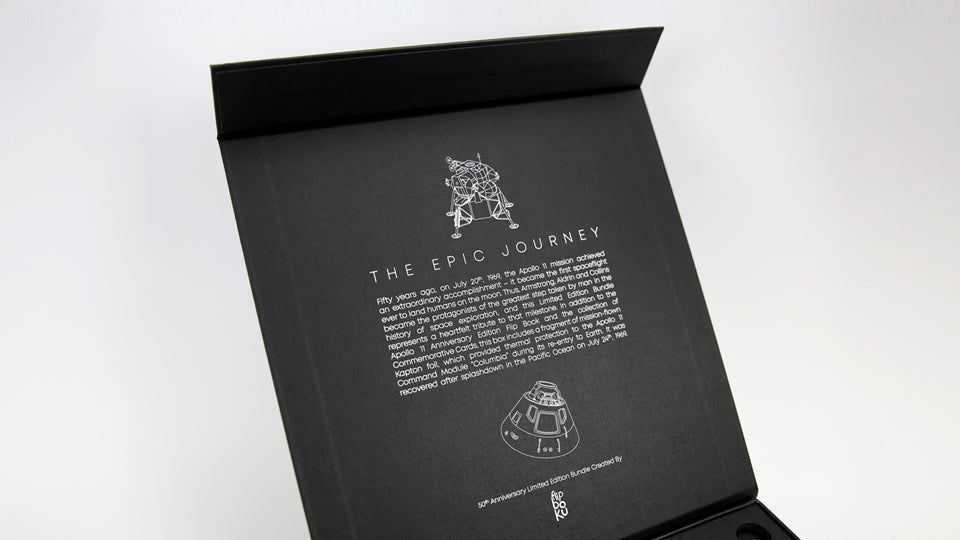 APOLLO 11 FOIL BUNDLE - Exclusive bundle that includes a real fragment of mission-flown Kapton Foil that protected the Columbia Command Module during its re-entry to Earth. A unique collector&#39;s item.