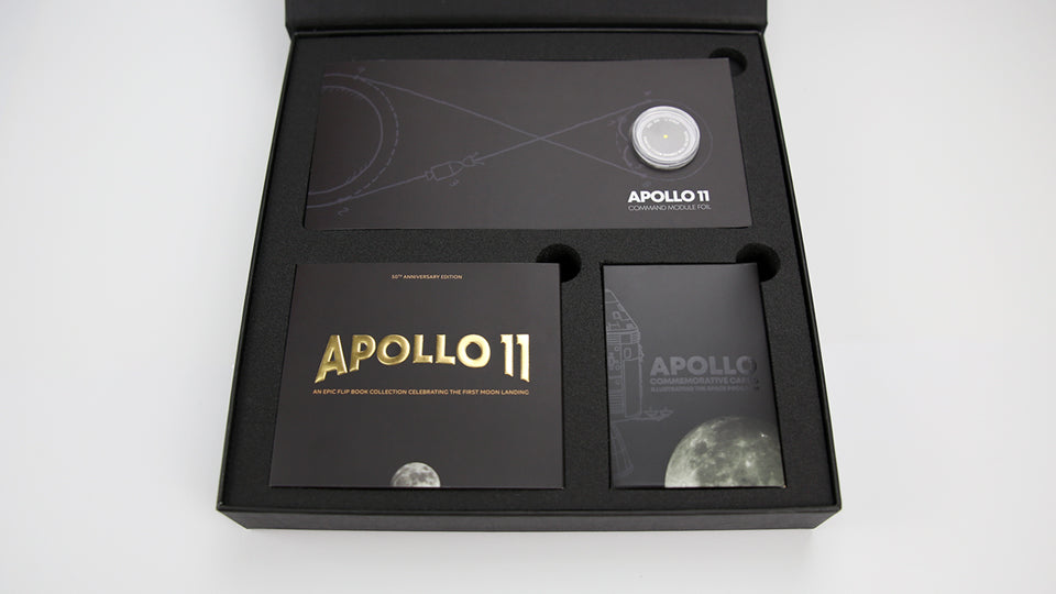 APOLLO 11 FOIL BUNDLE - Exclusive bundle that includes a real fragment of mission-flown Kapton Foil that protected the Columbia Command Module during its re-entry to Earth. A unique collector&#39;s item.